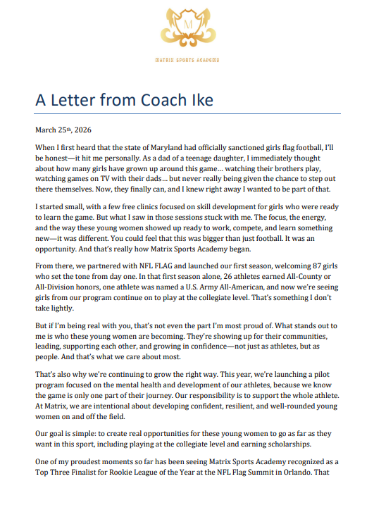 A Letter From Coach Ike